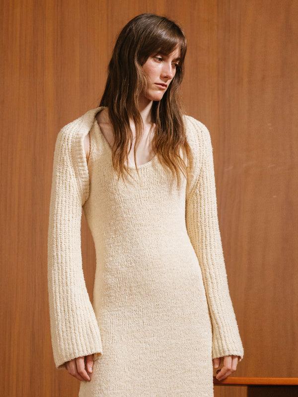 cubic Cropped Knit Top with Cotton Blend Wheat