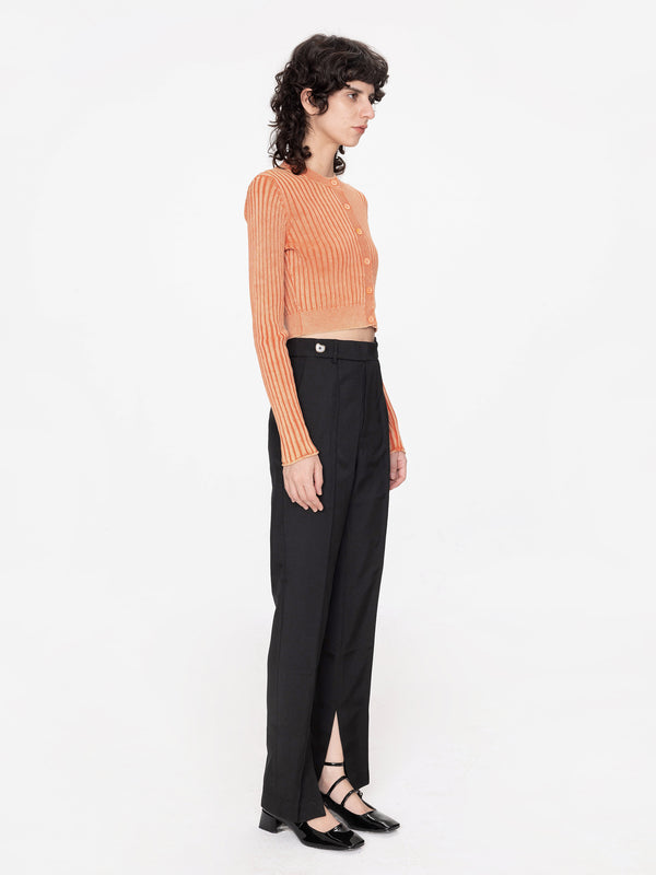 Cubic Cropped Ribbed Knit Cardigan Orange