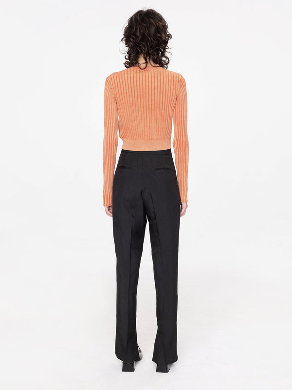 Cubic Cropped Ribbed Knit Cardigan Orange
