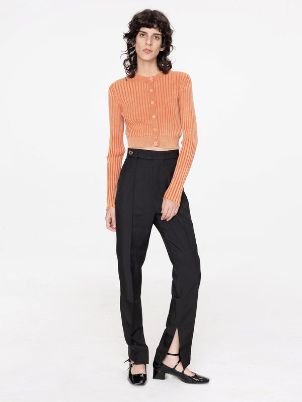 cubic Cropped Ribbed Knit Cardigan Orange