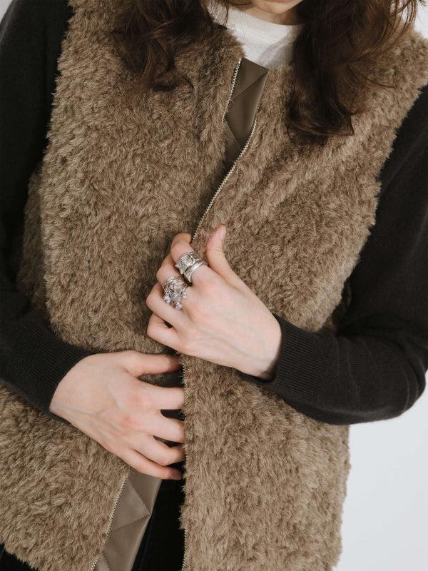 Cubic Cropped Sleeveless Zip Up Waistcoat Tan