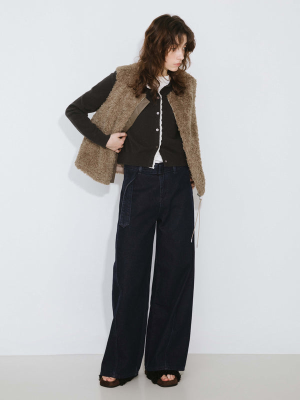 Cubic Cropped Sleeveless Zip Up Waistcoat Tan