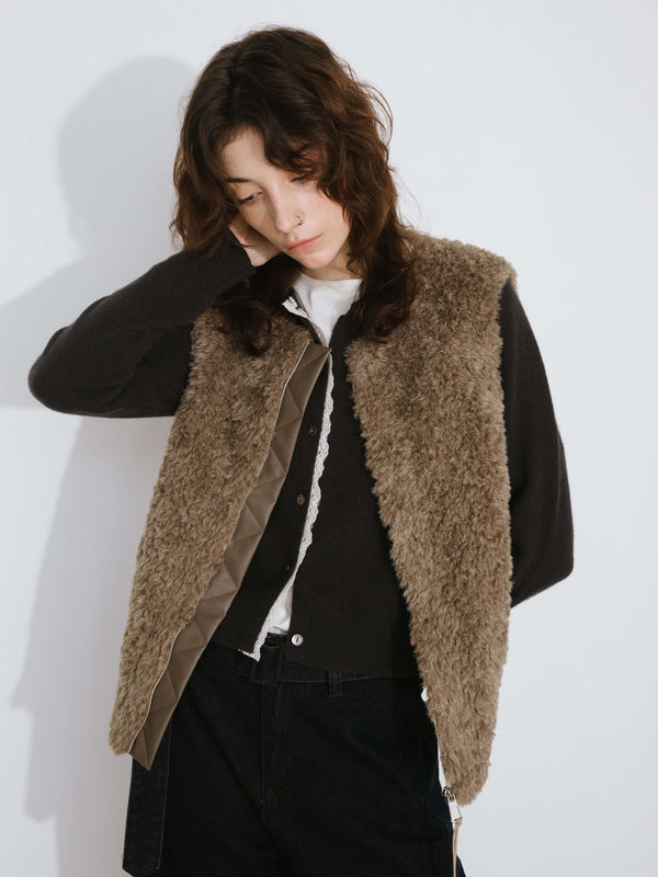 Cubic Cropped Sleeveless Zip Up Waistcoat Tan