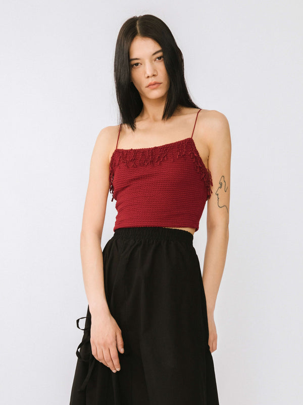 cubic Cropped Tassel Trimmed Cami Top Blue