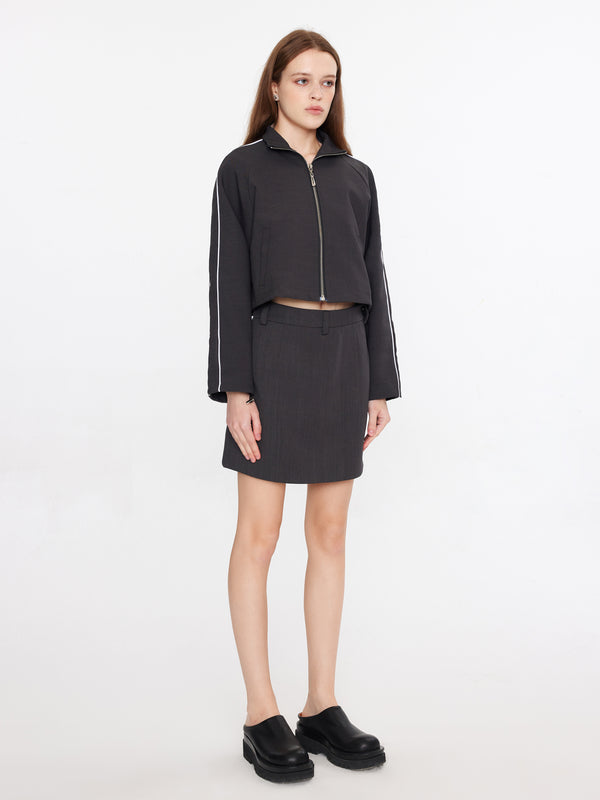 Cubic Cropped Zip Up Jacket DarkGray