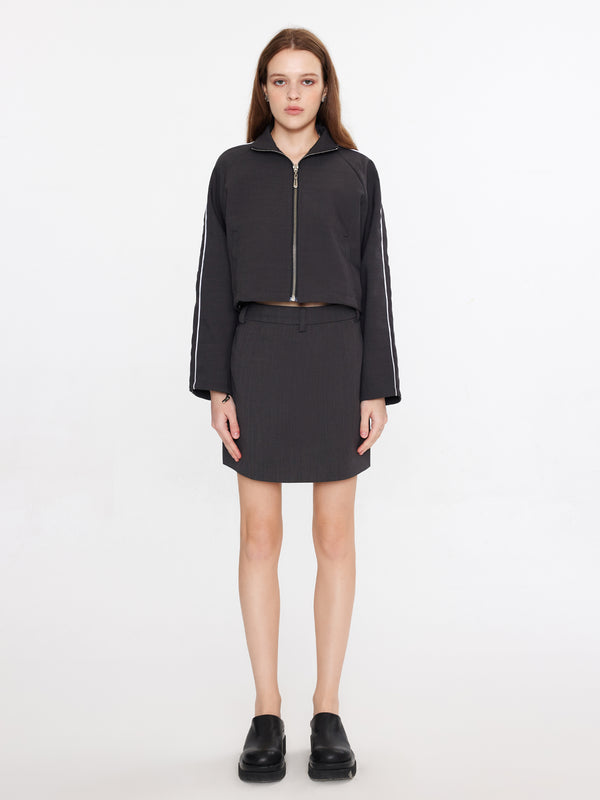 cubic Cropped Zip Up Jacket DarkGray