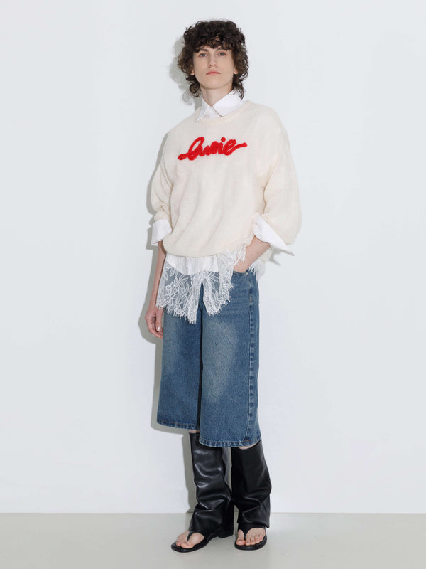 cubic "CUBIC" Embroidered Crewneck Sweater Beige