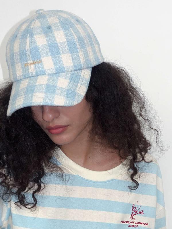 Cubic CUBIC Embroidered Plaid Pattern Cap Blue