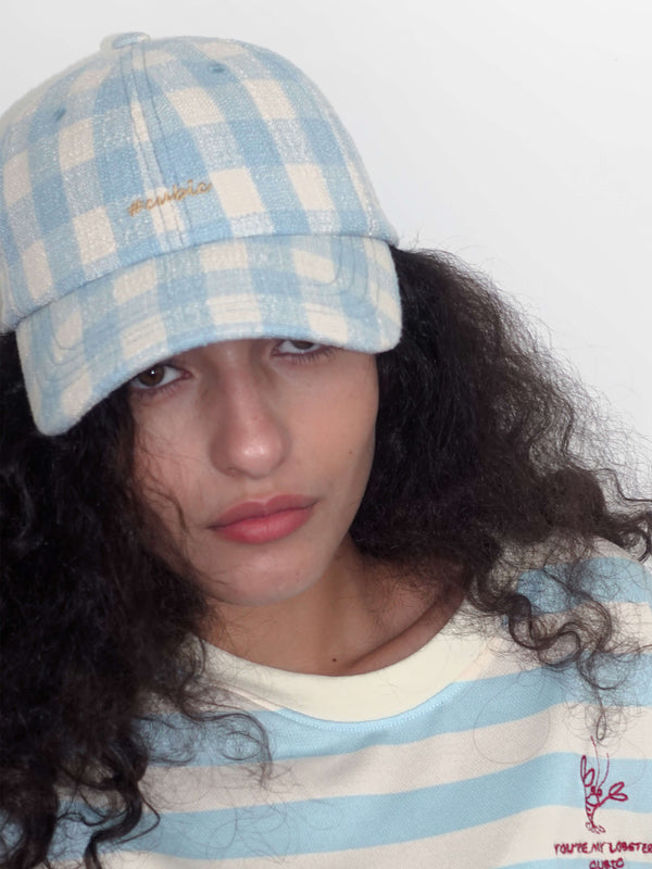 Cubic CUBIC Embroidered Plaid Pattern Cap Blue