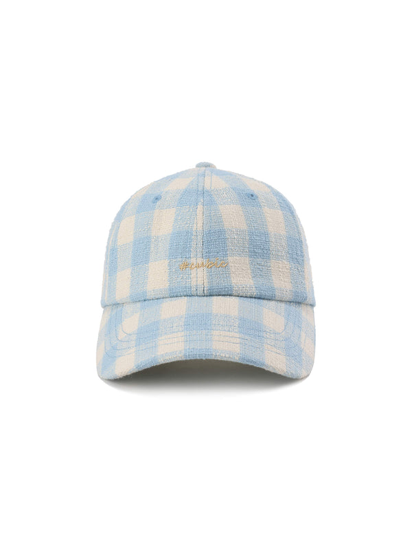 cubic CUBIC Embroidered Plaid Pattern Cap Blue