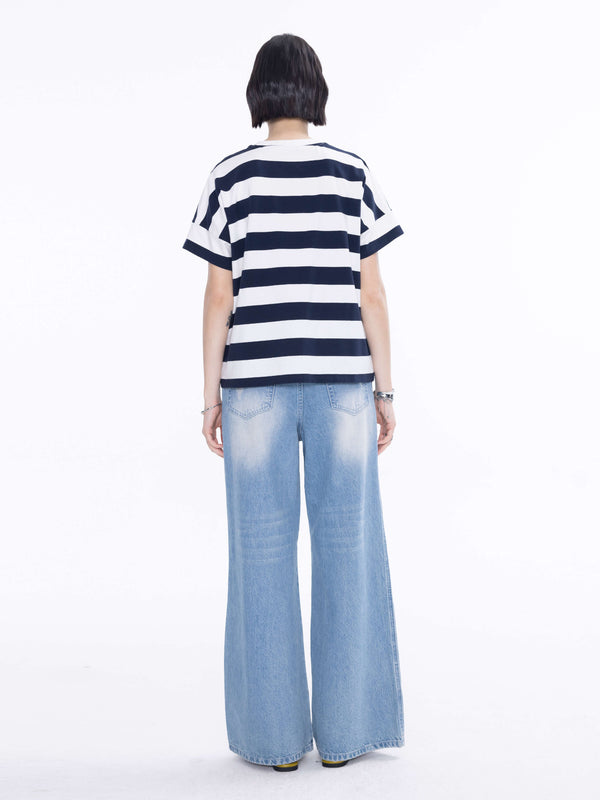 Cubic CUBIC Heart Oversized Striped T-Shirt Pink