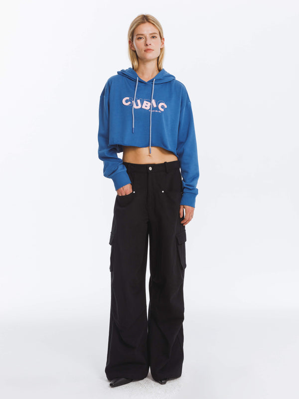 Cubic CUBIC Print Hooded Cropped Sweatshirt Black