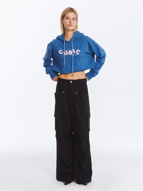 Cubic CUBIC Print Hooded Cropped Sweatshirt Black