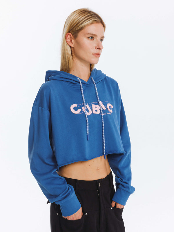 cubic CUBIC Print Hooded Cropped Sweatshirt Black