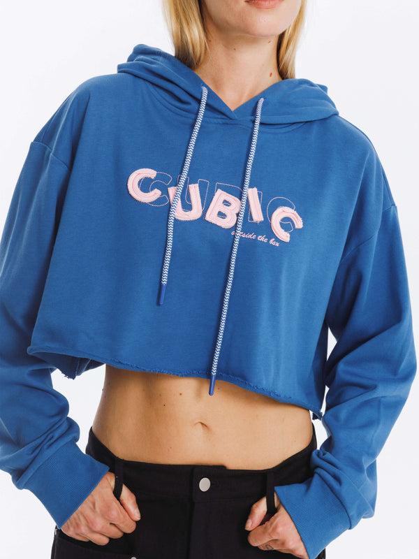 Cubic CUBIC Print Hooded Cropped Sweatshirt Black