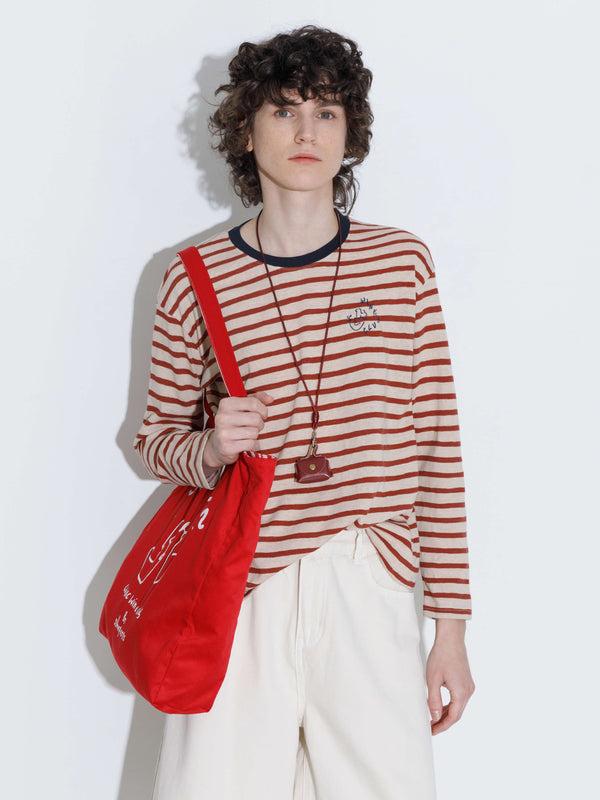 Cubic "CUBIC WINE CLUB" Striped Long Sleeve Top Red