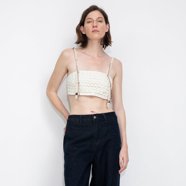 Cubic Cut-Out Cropped Bandeau Cami Beige