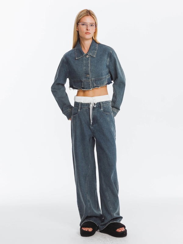 cubic Cutaway Loose Straight Jeans SteelBlue