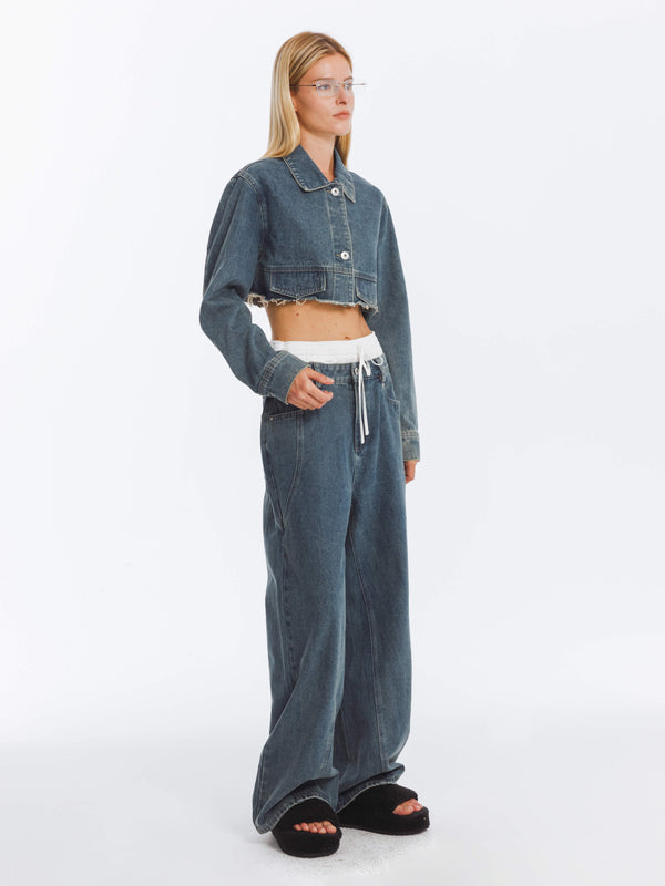 Cubic Cutaway Loose Straight Jeans SteelBlue