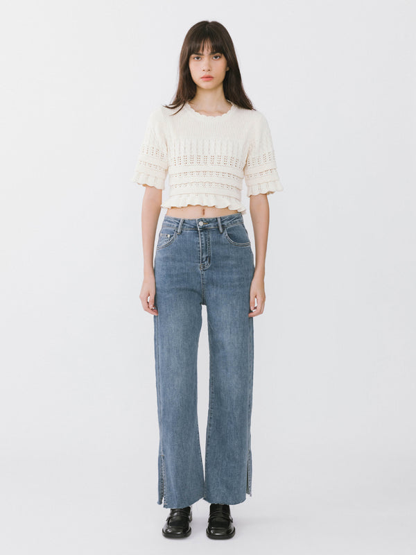 Cubic Dark Front Slit Jeans Steel Blue