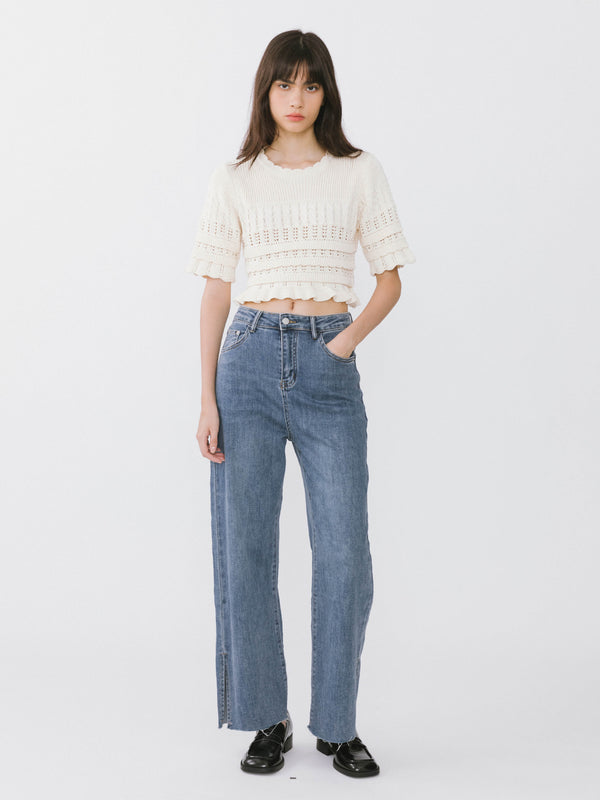 Cubic Dark Front Slit Jeans Steel Blue