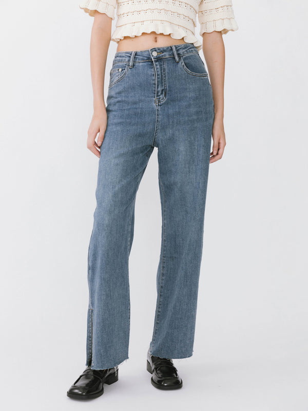 cubic Dark Front Slit Jeans Steel Blue