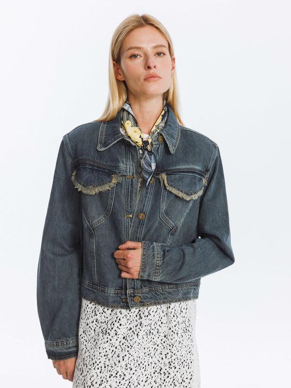cubic Dark Short Denim Jacket SteelBlue