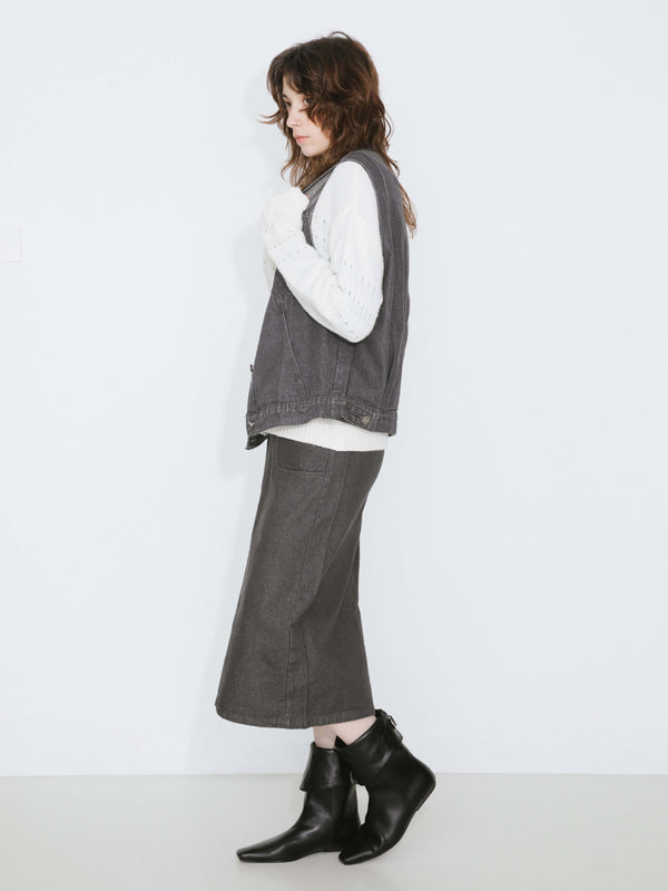 Cubic Denim Elasticated Maxi Skirt Saddle Brown