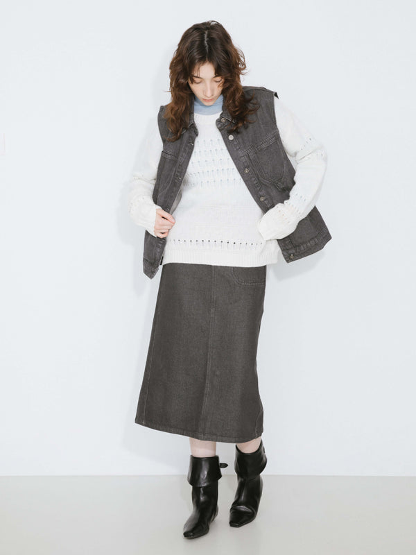 Cubic Denim Elasticated Maxi Skirt Saddle Brown