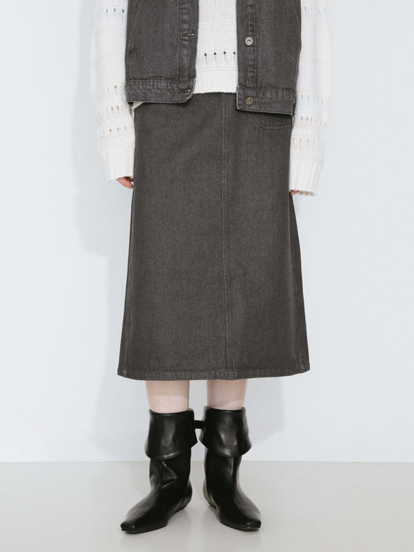 cubic Denim Elasticated Maxi Skirt Saddle Brown