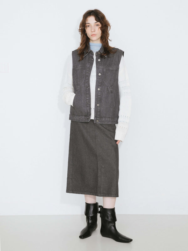 Cubic Denim Elasticated Maxi Skirt Saddle Brown
