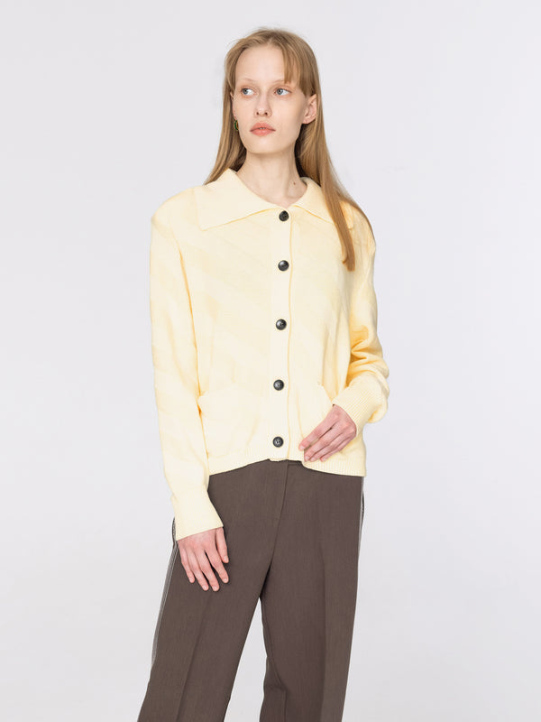 Cubic Diagonal Striped Knit Cardigan Wheat