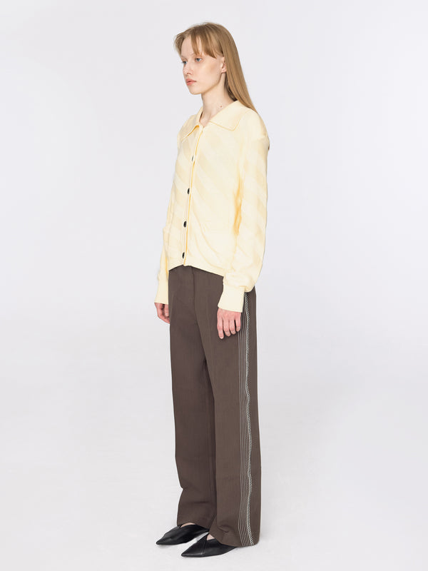 Cubic Diagonal Striped Knit Cardigan Wheat