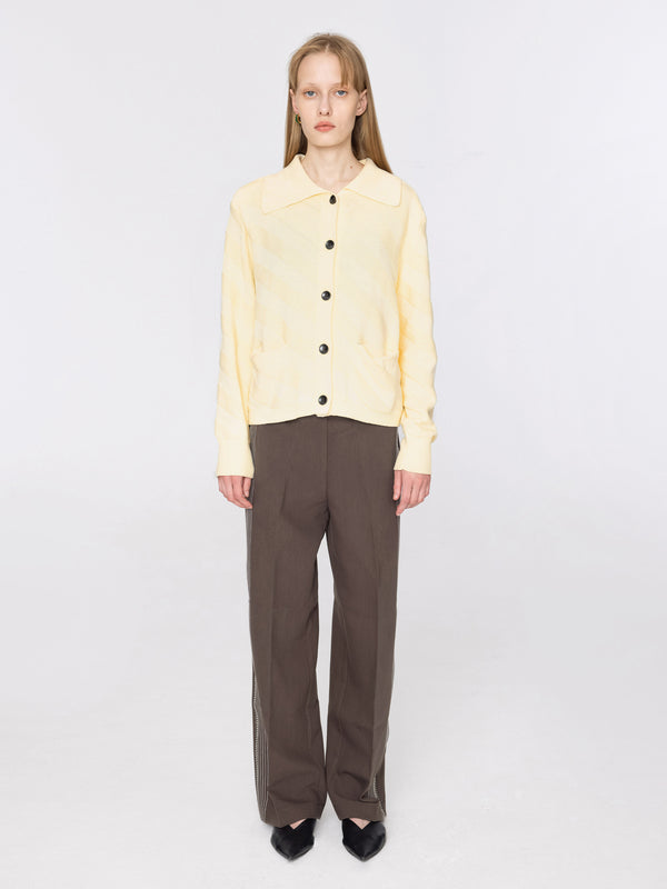 Cubic Diagonal Striped Knit Cardigan Wheat