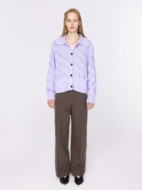 cubic Diagonal Striped Knit Cardigan Wheat