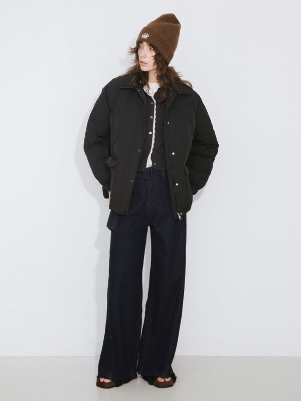 Cubic Diamond Padded Short Puffer Jacket Wheat