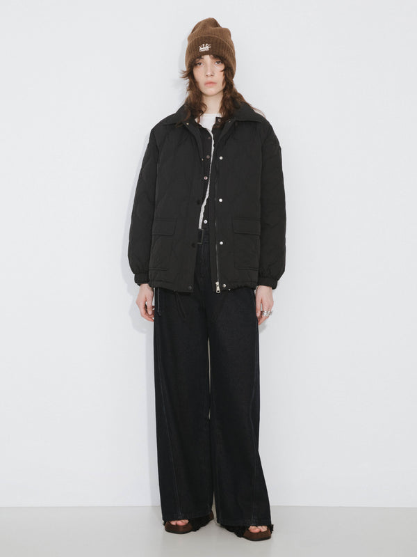 Cubic Diamond Padded Short Puffer Jacket Wheat