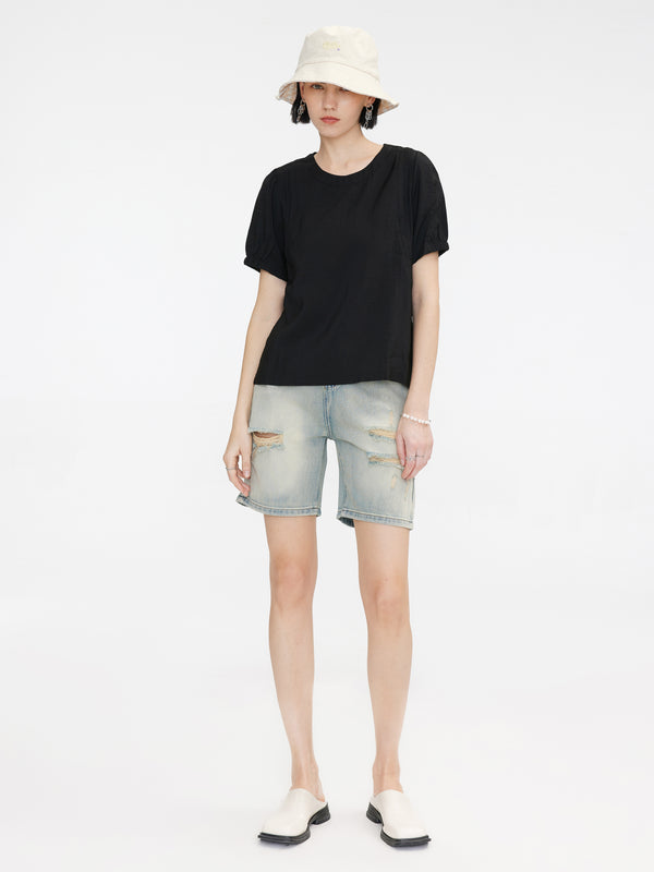 Cubic Distressed Denim Bermuda Shorts Blue