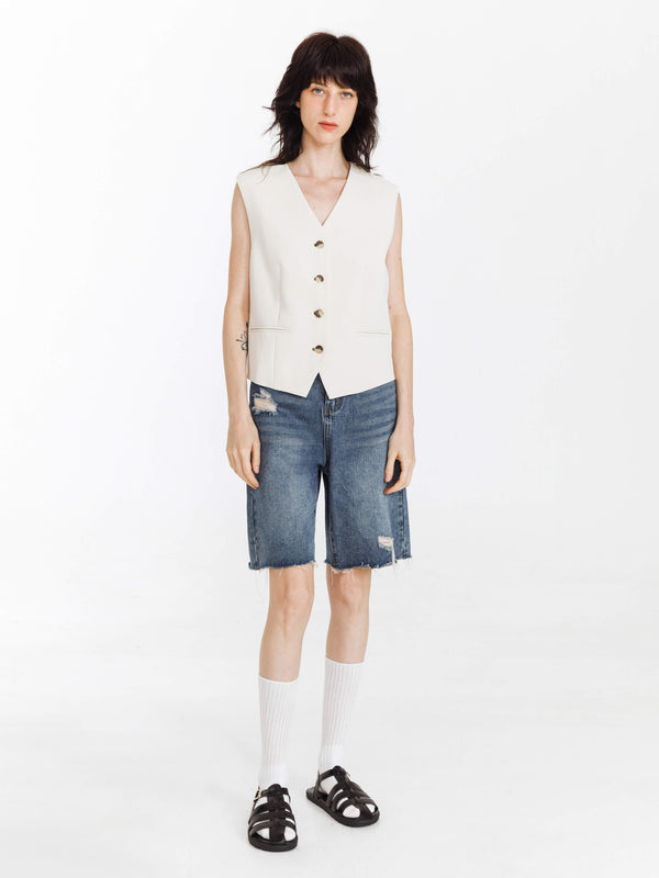 Cubic Distressed Denim Bermuda Shorts SkyBlue