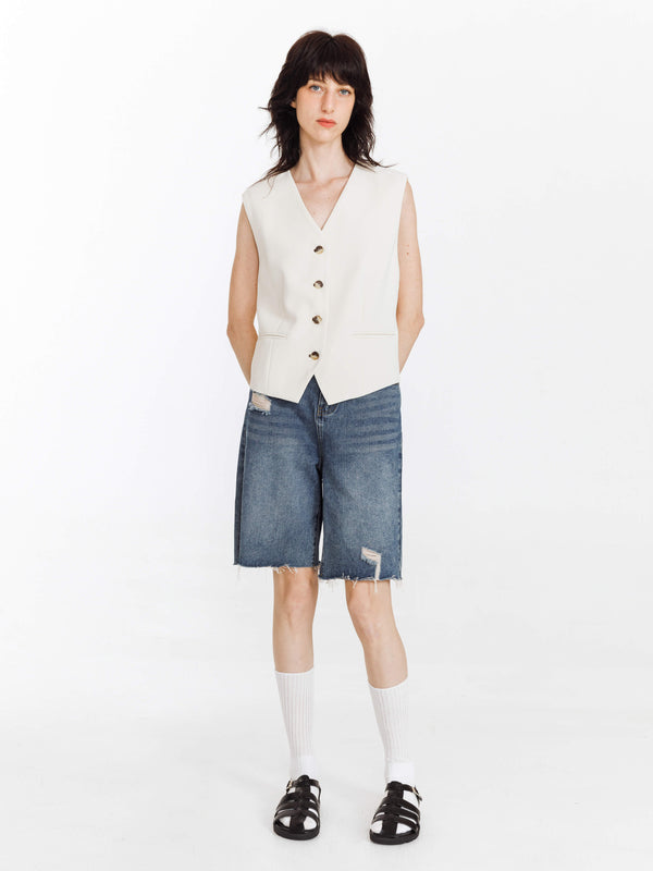 Cubic Distressed Denim Bermuda Shorts SkyBlue