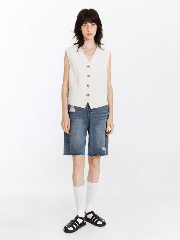 cubic Distressed Denim Bermuda Shorts SkyBlue