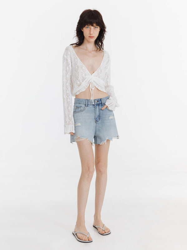 Cubic Distressed Denim Short Shorts LightBlue