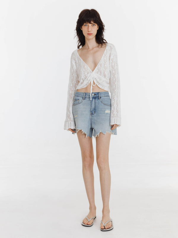 Cubic Distressed Denim Short Shorts LightBlue