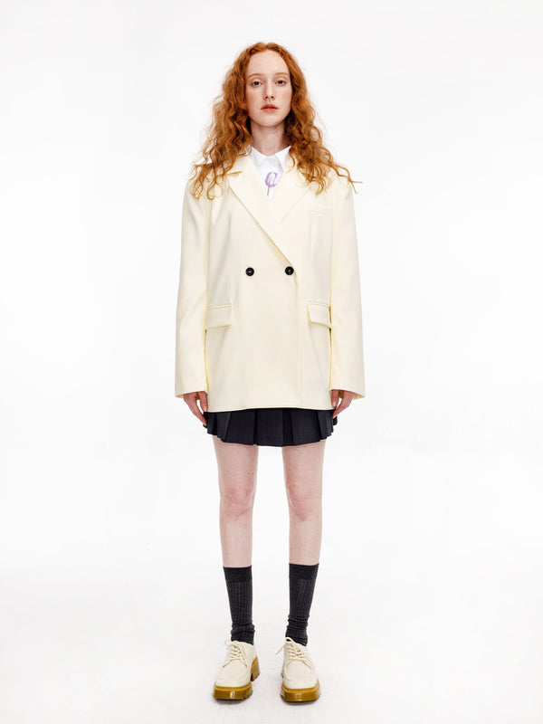 Cubic Double Breasted Beige Blazer Beige