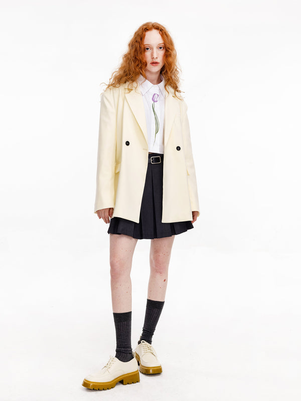 Cubic Double Breasted Beige Blazer Beige