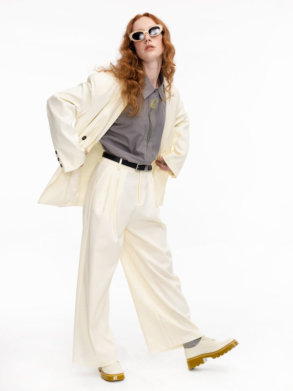 Cubic Double Breasted Beige Blazer Beige