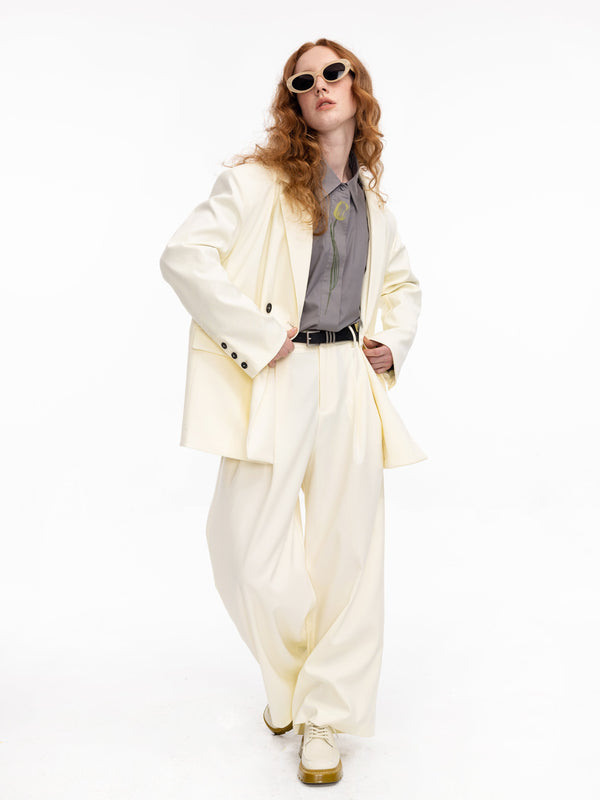 cubic Double Breasted Beige Blazer Beige