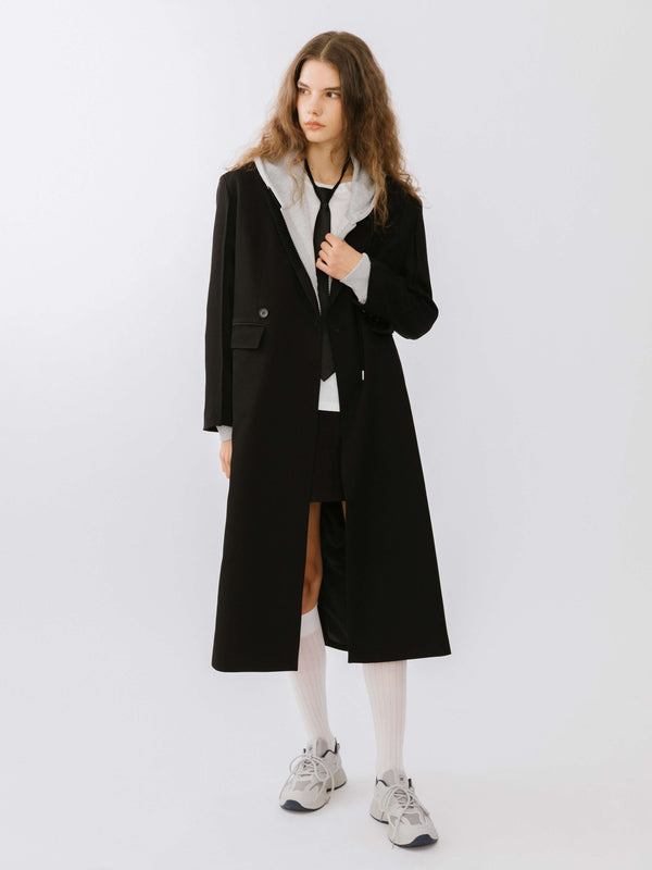 Cubic Double Breasted Long Coat Silver