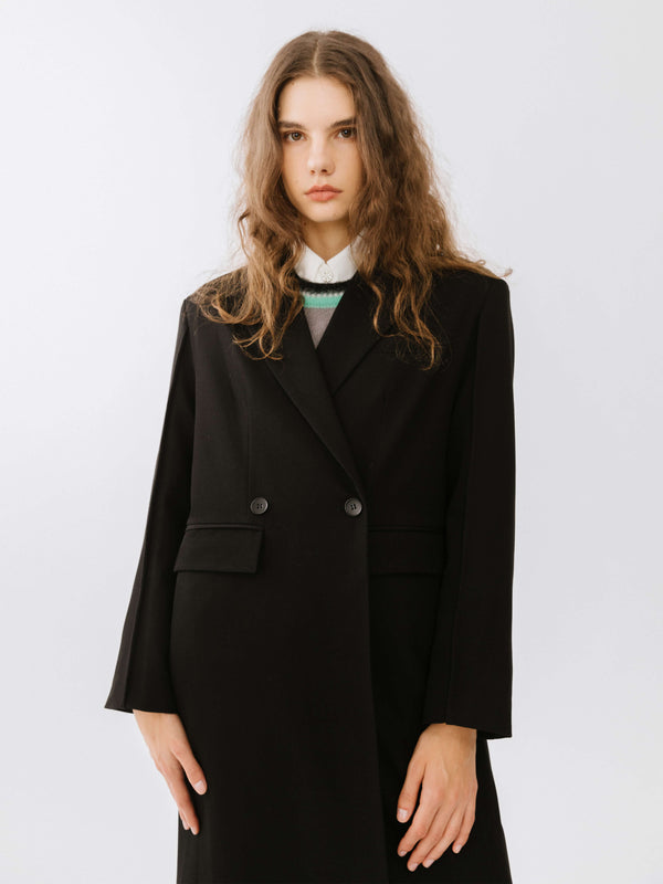 Cubic Double Breasted Long Coat Silver