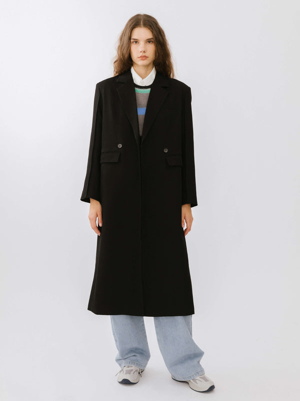 Cubic Double Breasted Long Coat Silver